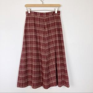 Vintage Red Plaid A-Line Midi Skirt